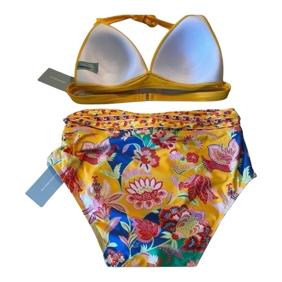 Antonio Melani Floral Mango Jacobean Tie Front High Waisted Bikini Top & Bottom - Picture 5 of 14